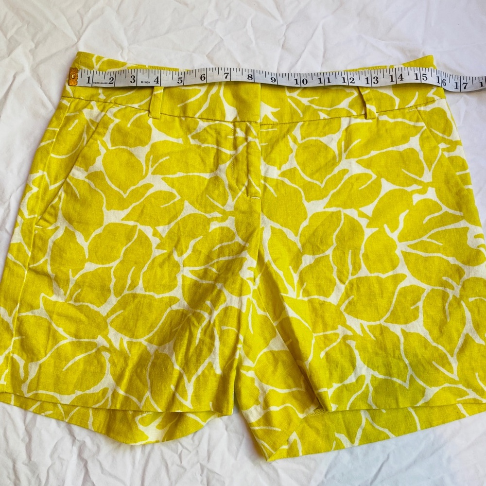 LOFT Yellow & White Botanical Linen Shorts